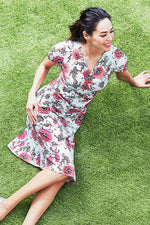 Japanese Pattern: Coral Peony Gathered Dress