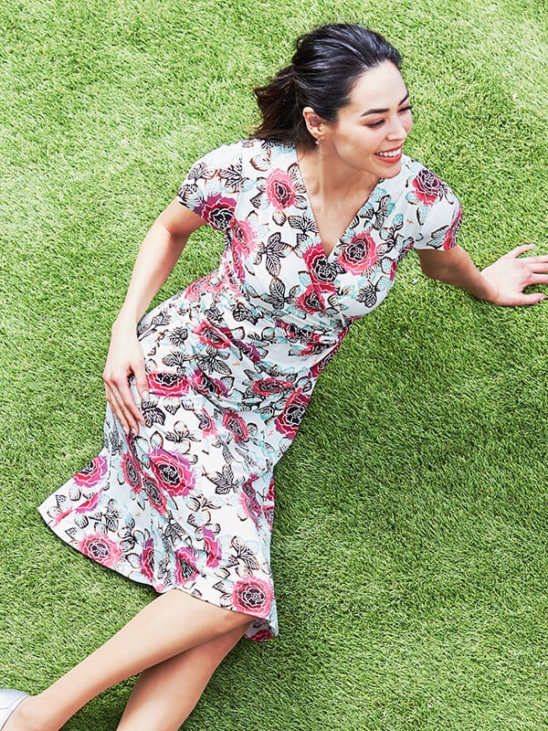 Japanese Pattern: Coral Peony Gathered Dress