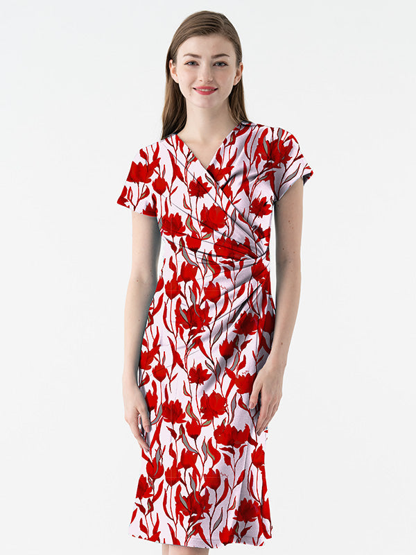 4-Way Stretch: 4-Way Jersey Red Glorious Gather Dress