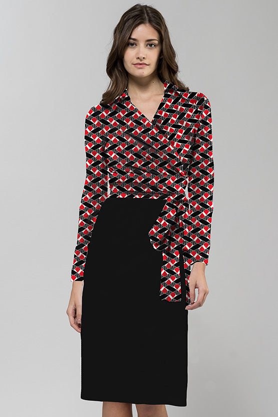 Red Fox Collared Wrap Dress