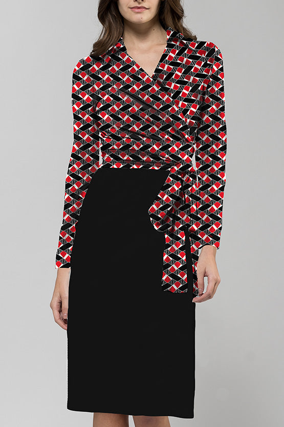 Red Fox Collared Wrap Dress