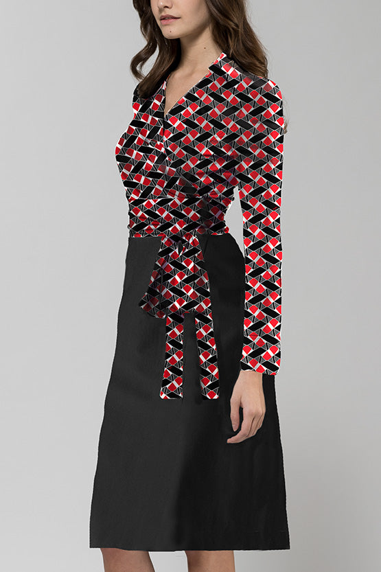 Red Fox Collared Wrap Dress