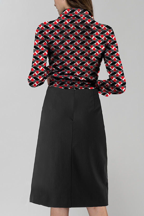 Red Fox Collared Wrap Dress