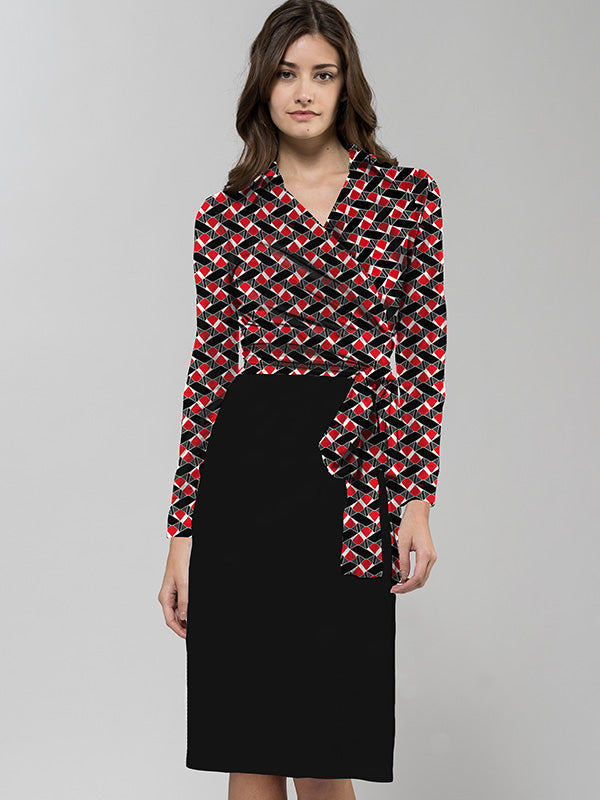 Red Fox Collared Wrap Dress