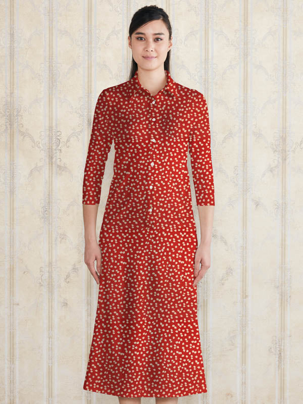 Long Length: Red Rice Shower Long Shirt Dress