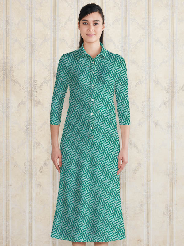 Long Length: Turquoise Crosslink Long Shirt Dress
