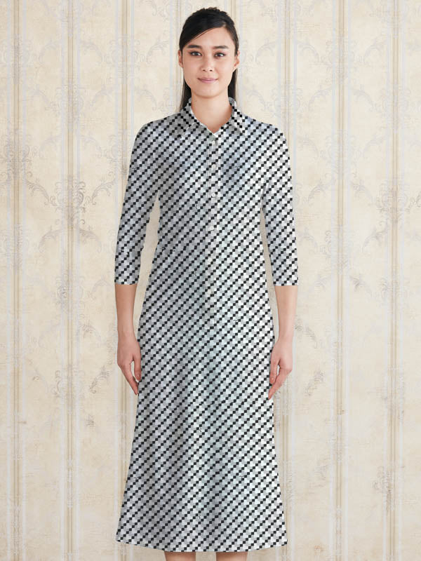 Long Length: Black Tricolor Long Shirt Dress