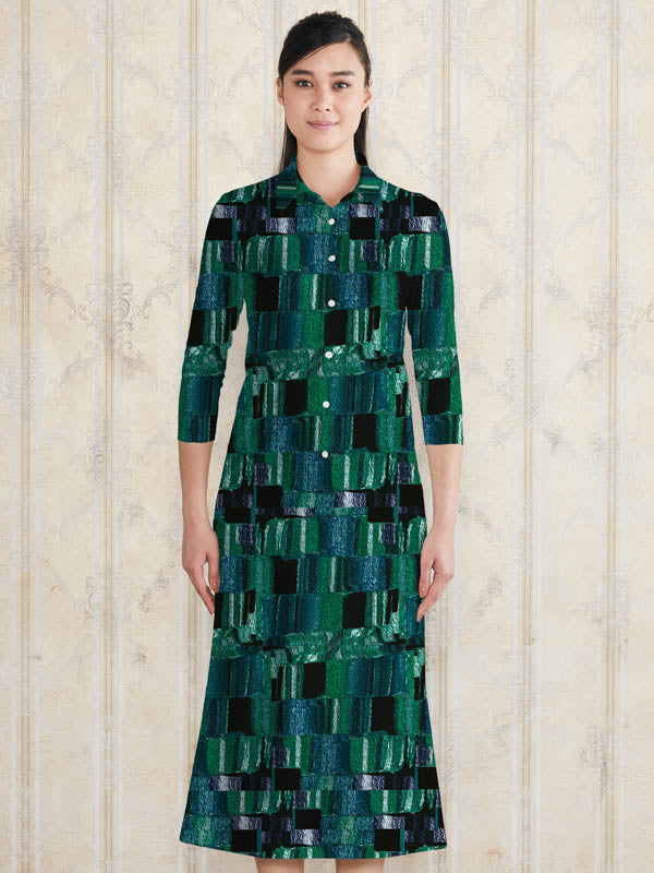 Long Length: Emerald Mosaic Long Shirt Dress