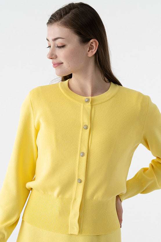 Flower Metal Button Kanazawa Waist Shape Cardigan