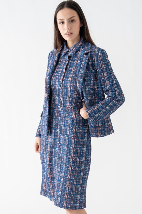 Tweed Print Relaxed Sleeve Tailored Jacket