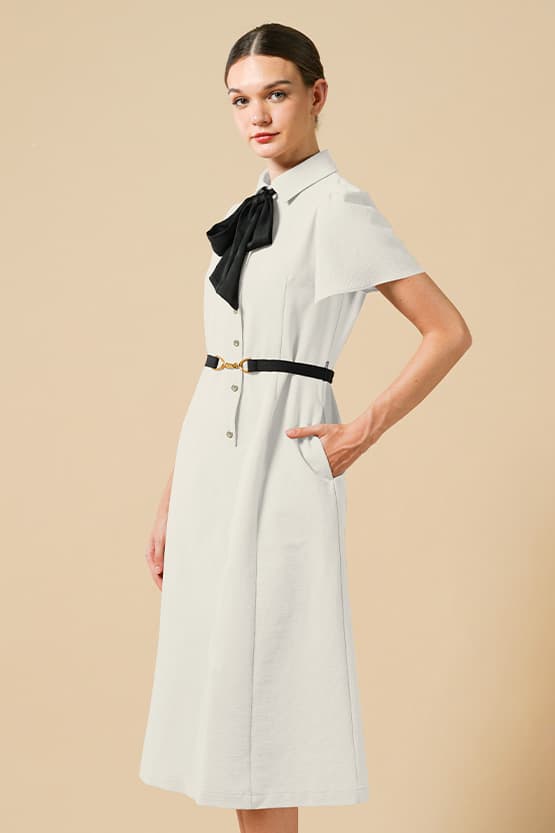 Stretch Sucker: Stretch Seersucker Bow-Tie Shirt Dress