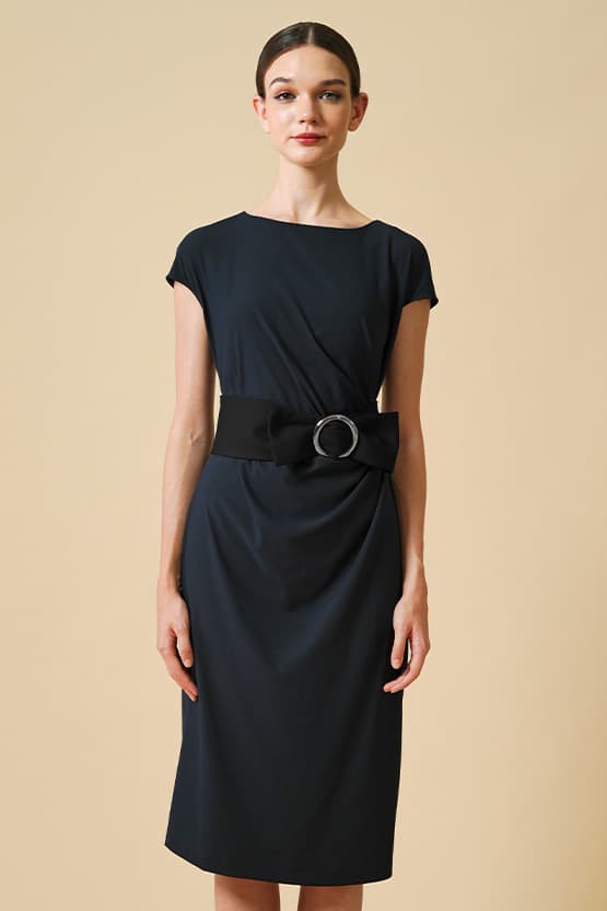 Smart Stretch Cool: Smart Stretch Cool Dark Navy Sash T-Dress