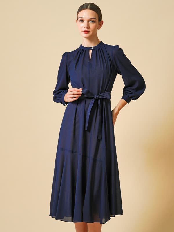 Stretch Chiffon: Navy Long Mermaid Dress