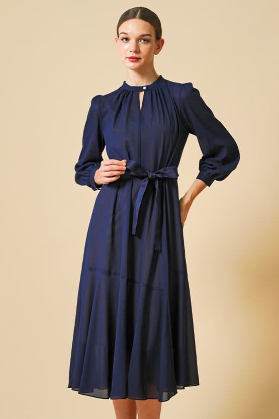 Stretch Chiffon: Navy Long Mermaid Dress
