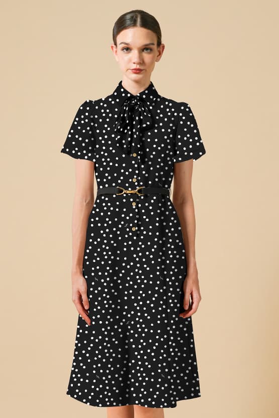 Stretch Chiffon: Monotone Large Dot Dramatic Dress