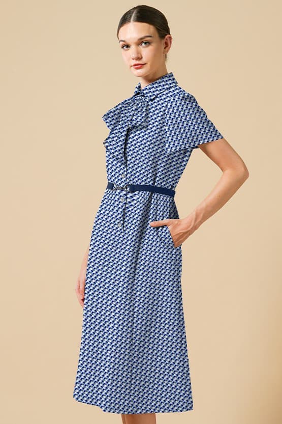 Stretch Chiffon: Stretch Chiffon Crystal Bow-Tie Shirt Dress