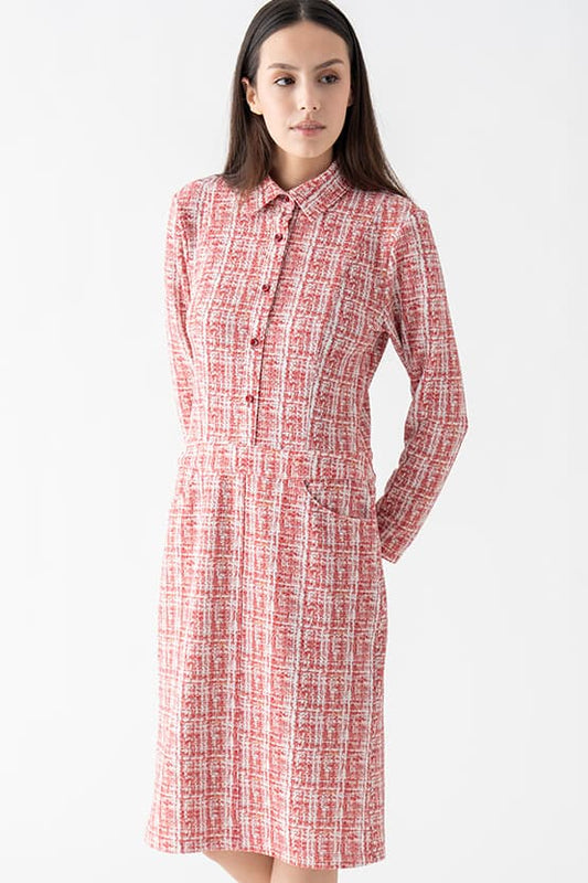 Tweed Print Ponte Shirt Dress