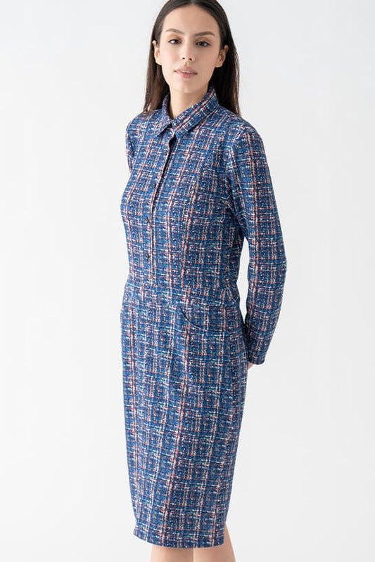 Tweed Print Ponte Shirt Dress