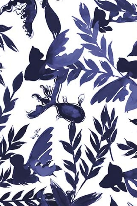 Japanese Pattern: Indigo Goldfish Gathered Dress