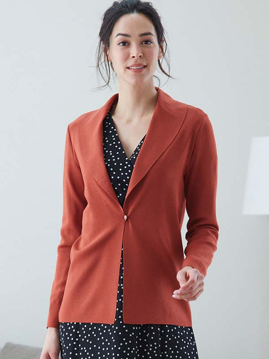 Brick Red Shawl Collar Cardigan