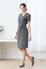 Cotton-Blend Grey V-Neck Everyday Dress
