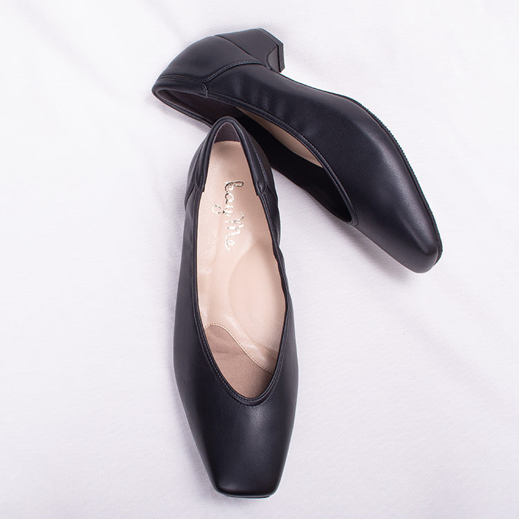 Black Vegan Leather Fluffy Flats