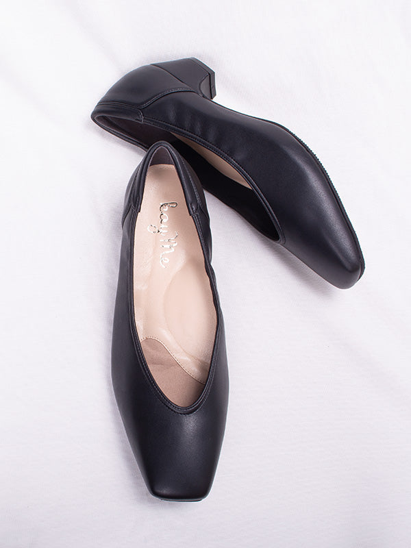 Black Vegan Leather Fluffy Flats