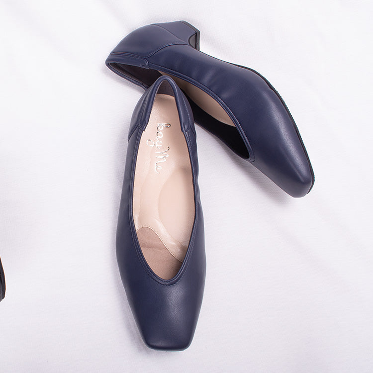 Navy Vegan Leather Fluffy Flats