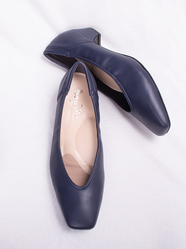 Navy Vegan Leather Fluffy Flats