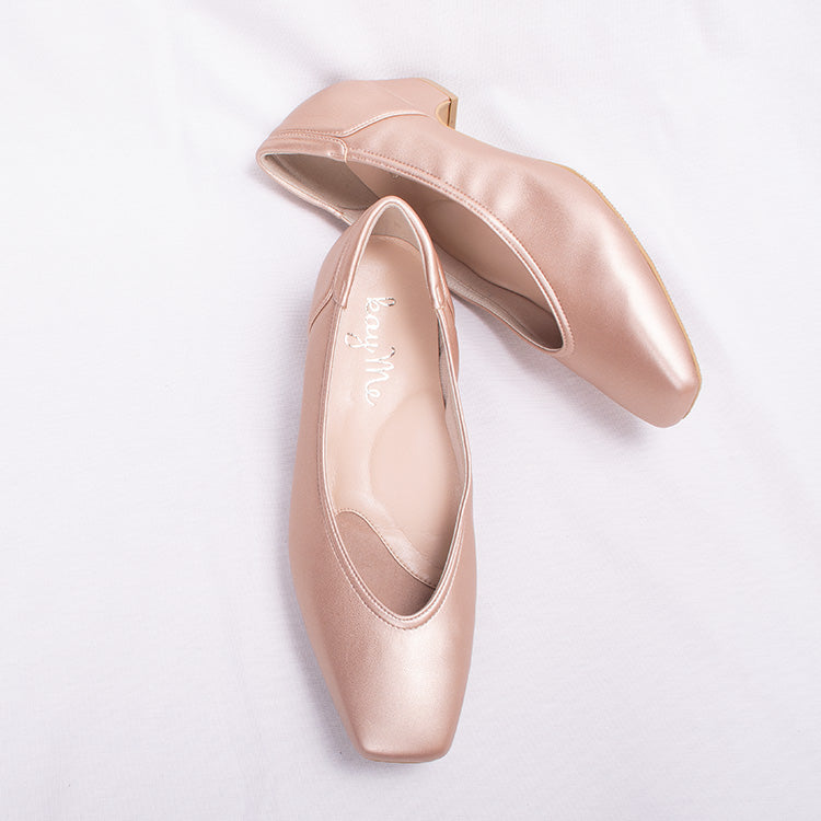 Champagne Pink Vegan Leather Fluffy Flats