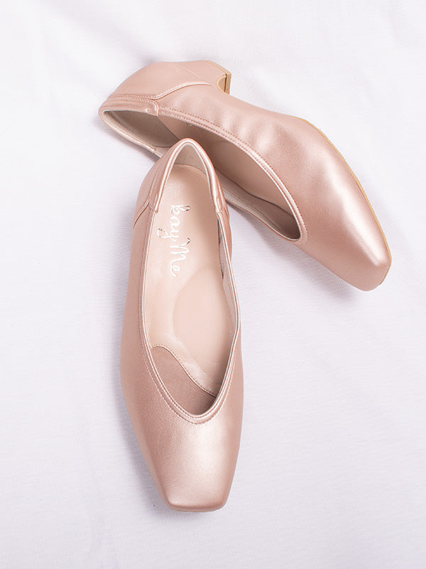 Champagne Pink Vegan Leather Fluffy Flats
