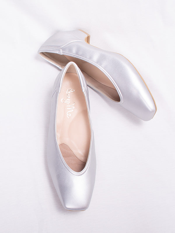 Fluffy Silver Vegan Leather Flats