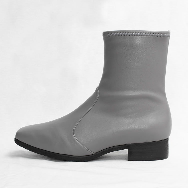Fluffy Grey Vegan Leather Flat Boots