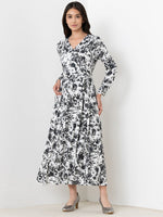 Long Length: Gray Nuance Flower Long Cache-Coeur Ribbon Dress