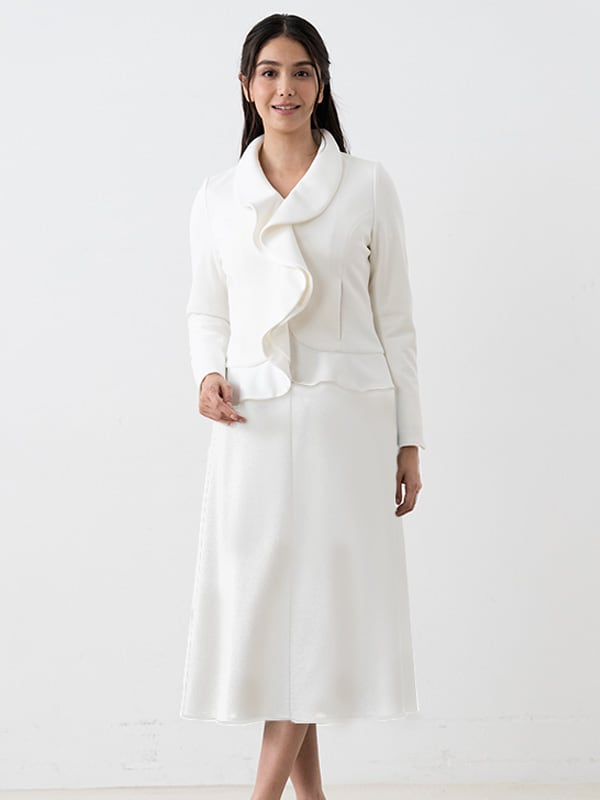 Double Jersey: Double Jersey White Ruffle Jacket