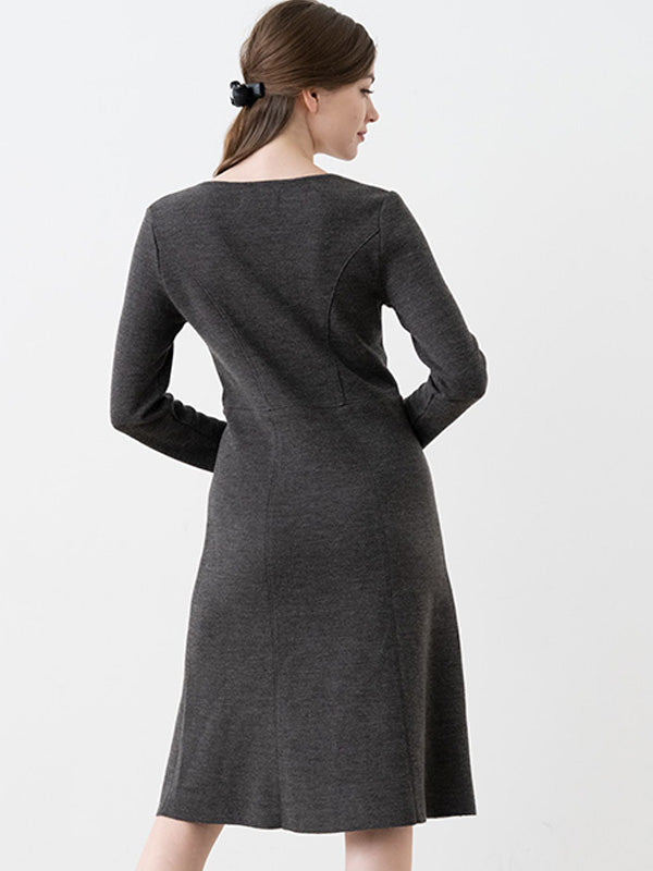 Charcoal Gray Milano Rib V-Neck Dress