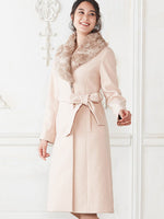 Long Length: Pink Beige Eco-Fur Coat