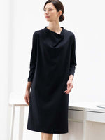 Black Double Jersey Draped Neck Dress