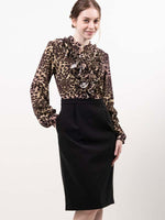 All-Season Material: Smart Stretch Leopard Print And Black Ruffle Dress