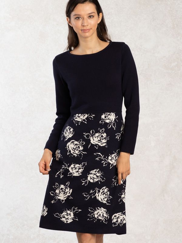 Washable Knit: Navy Rose Knit Dress