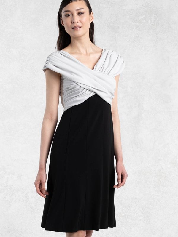 All-Season Material: Greige X Black Shoulder Venus Dress