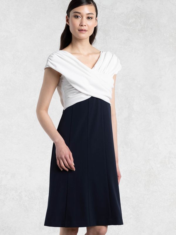 All-Season Material: White X Navy Shoulder Venus Dress