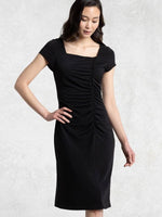 Black Square Neck Gather Dress