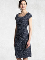 Tiny Dot Square-Neck Side Gather Dress