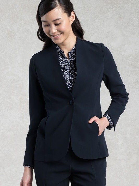Navy Long Collarless Jacket