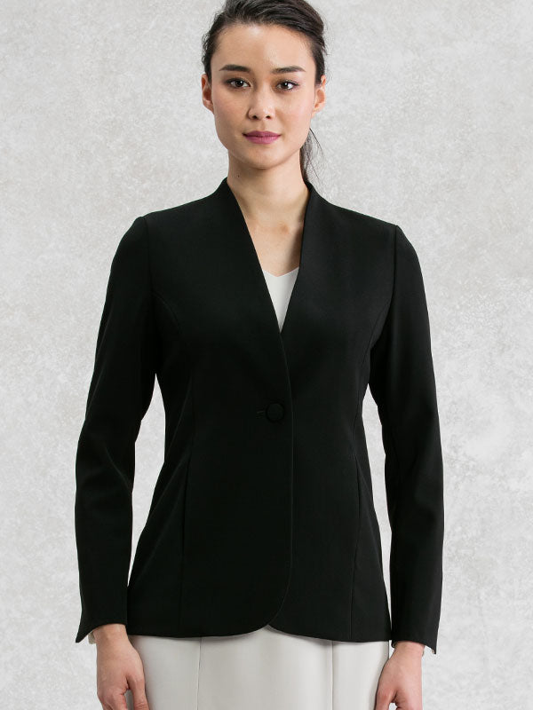All-Season Material: Black Long Collarless Jacket