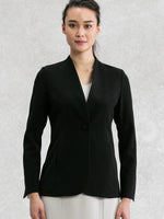 All-Season Material: Black Long Collarless Jacket