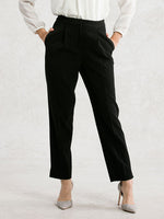 All-Season Material: Black I-Line Tuck Trousers