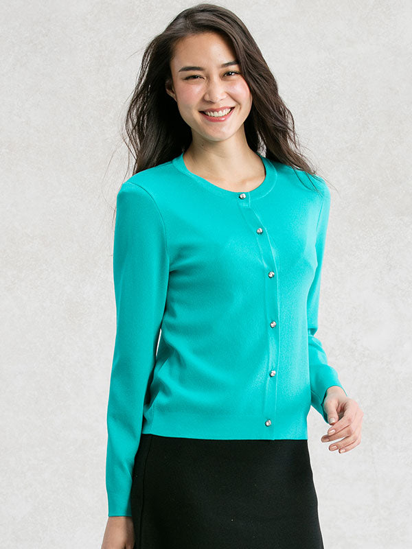 【Washable Knit】Mint Crew-neck Cardigan