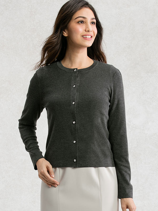 Gray Melange Crew-Neck Cardigan